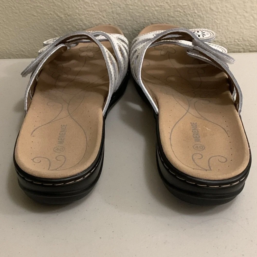 Merence Arch Support White Leather Slip On Sandals Women’s Size 40 (Size 9-9.5)